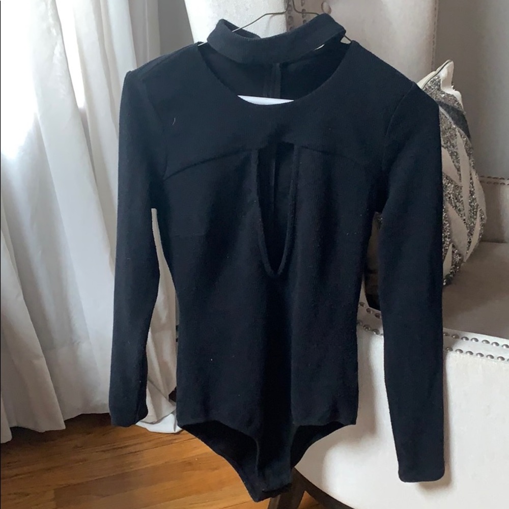 choker and deep v cutout bodysuit